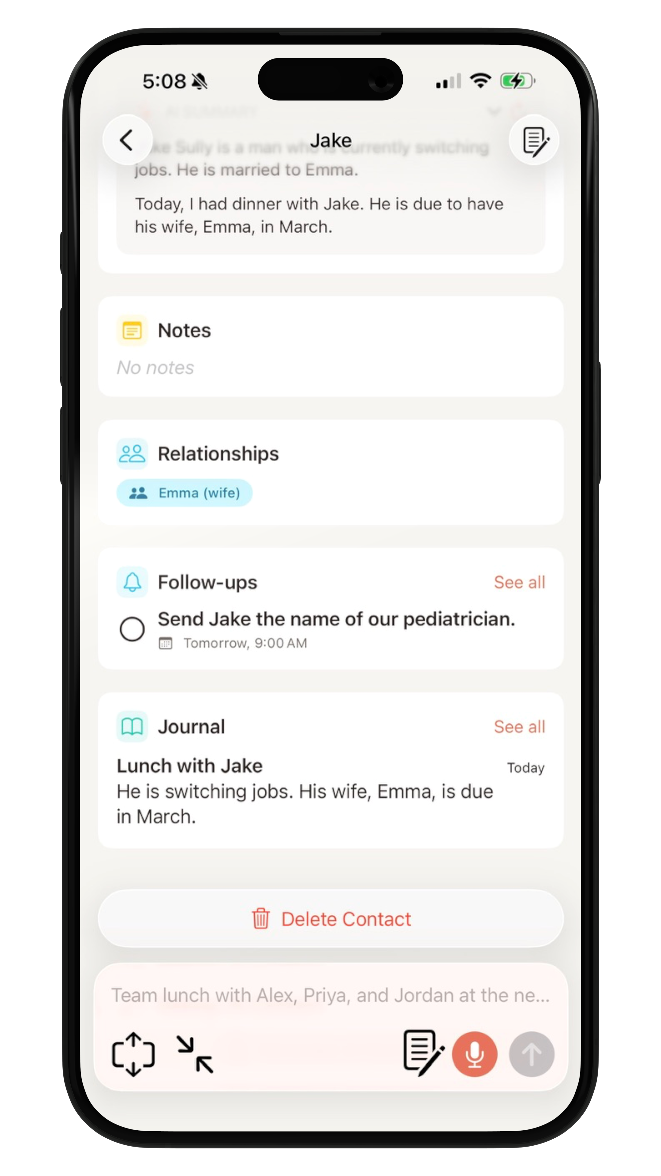 A populated contact in Contacts Magic showing relationship context